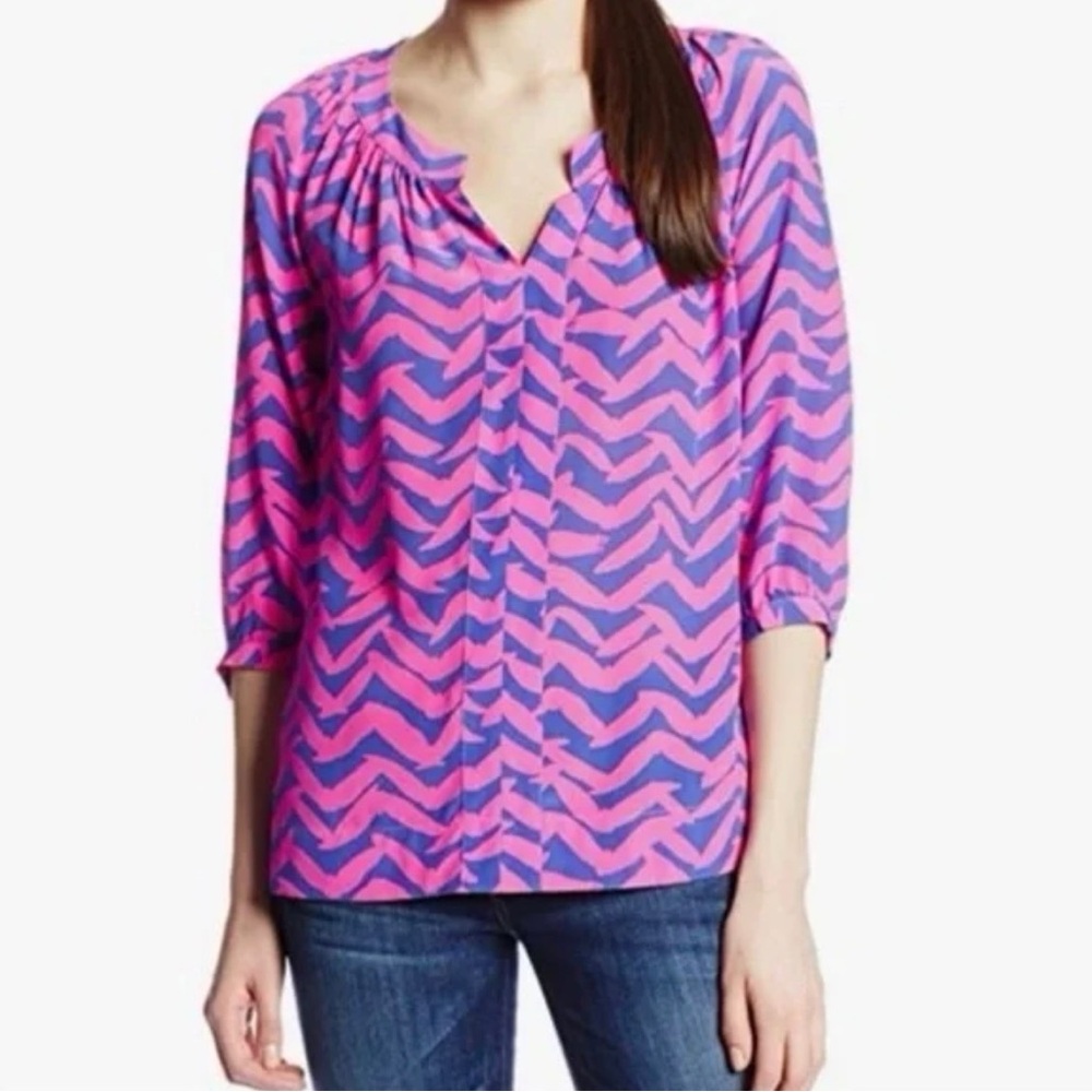 Lilly Pulitzer Got Lucky Blue and Pink Moxy Blouse